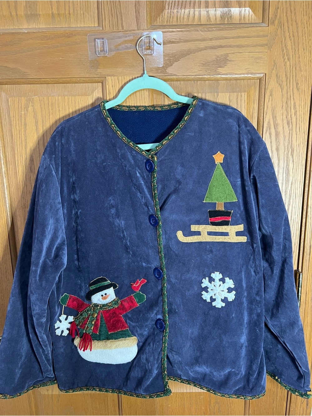 Winter Snowman Embroidered Royal Blue Jacket